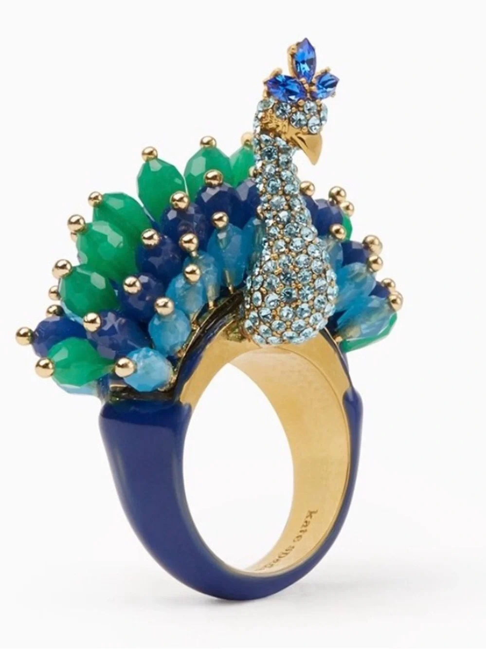 ♠️ Kate Spade Full Plume Peacock Statement Pave Crystals Cocktail Ring - Picture 1 of 12